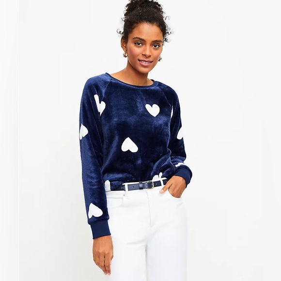 Loft blue Faux Fur Heart Sweatshirt nwt - Picture 5 of 6